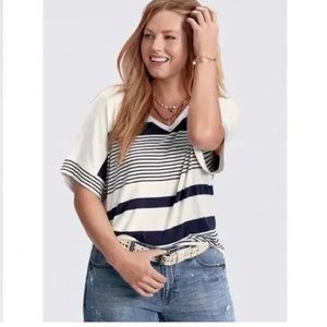 CAbi Navy Striped Sailor Tee Sz Medium